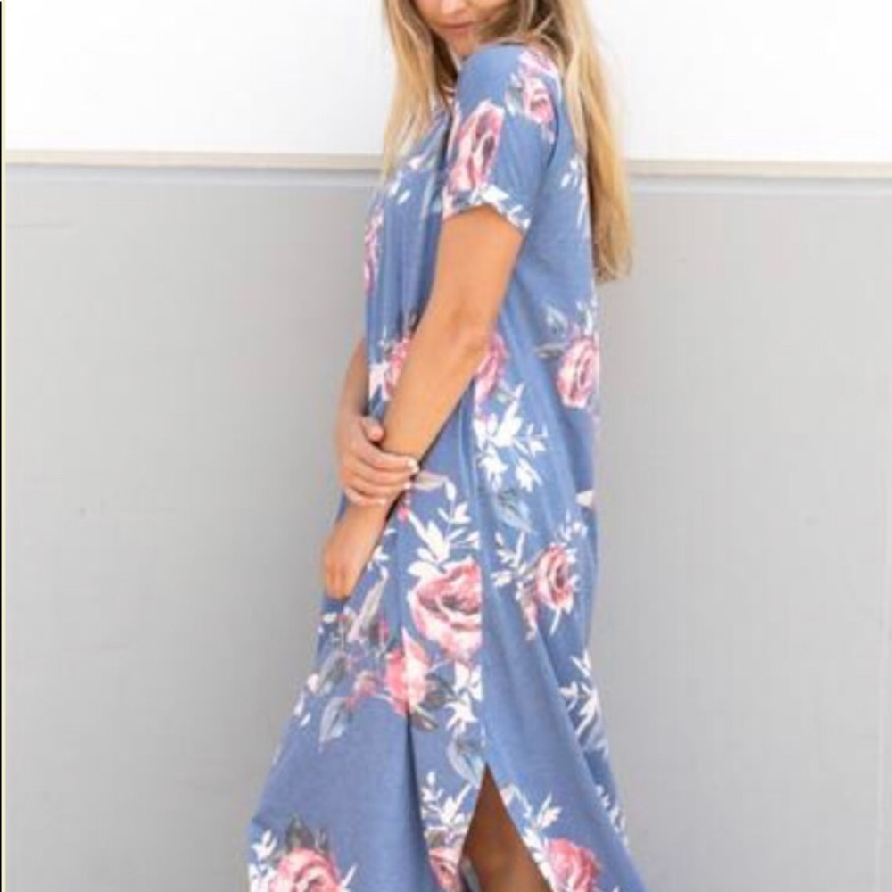 Floral Maxi Dress Small Tickled Teal